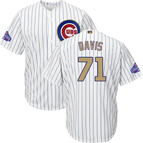 Cubs #71 Wade Davis White(Blue Strip) Gold Program Cool Base Stitched MLB Jersey - Click Image to Close